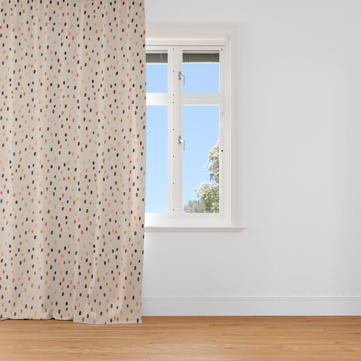 SCHÖNER Vorhang aus Baumwolle Punkte Tupfen ecru grün orange 245cm  oder Wunschlänge