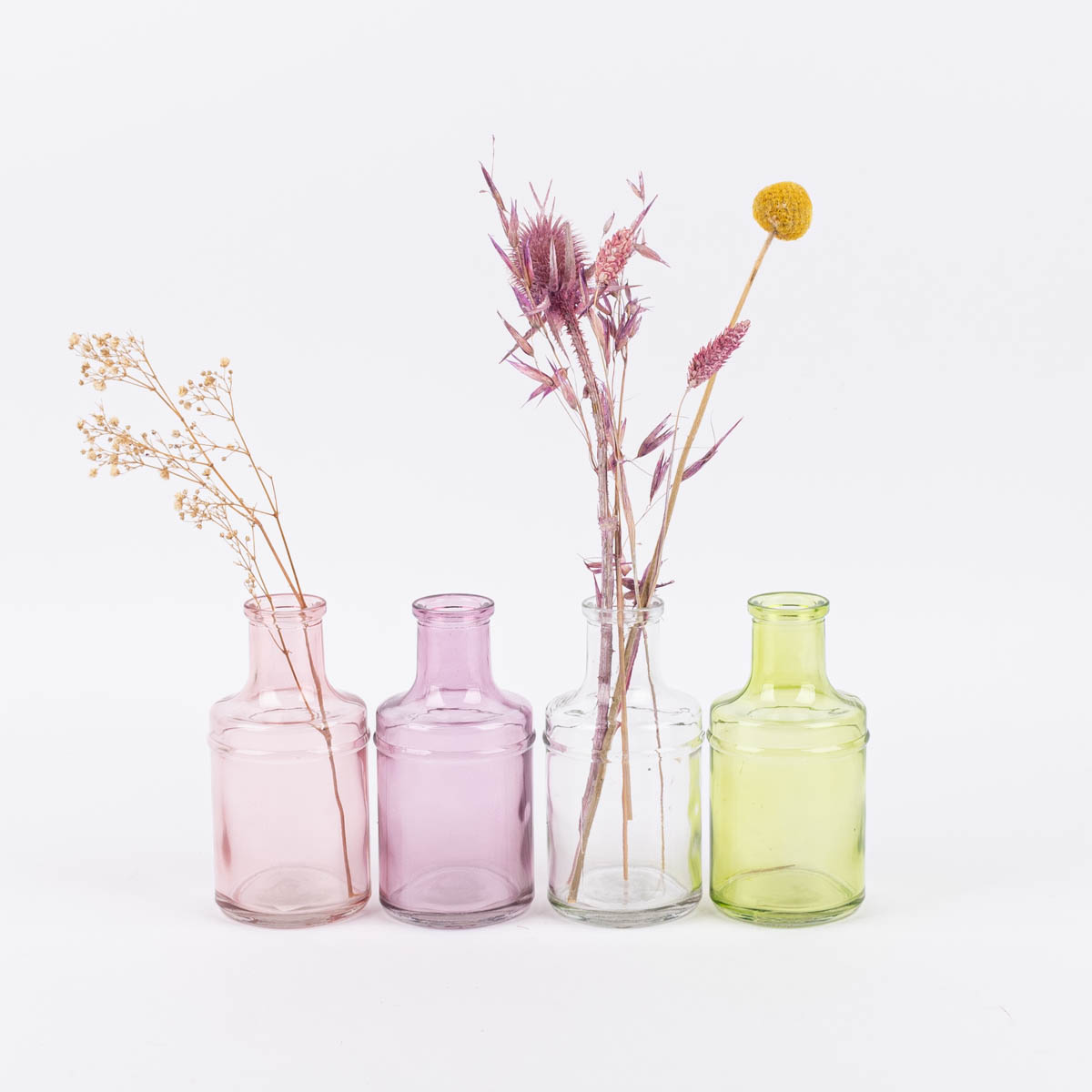 Kleine Vase Flaschenform zylinderförmig transparent Glas verschiedenen Farben 6,5x13cm