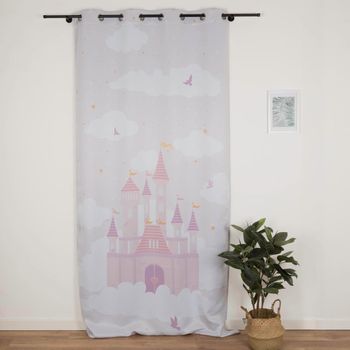 Verdunkelungsvorhang Märchenschloss mit Ösen in Rosa 135x260cm
