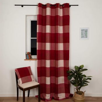 Vorhang Wolloptik isolierend Karo rot 135x260cm