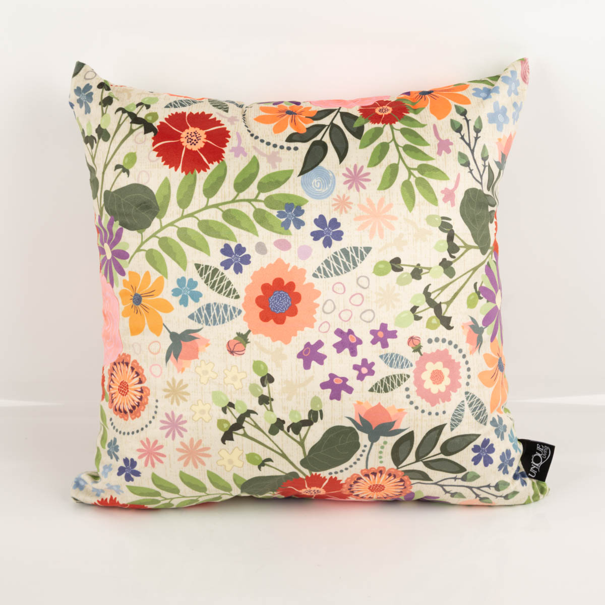 Samtkissen Kissenhülle Blumen beige bunt 45x45 cm