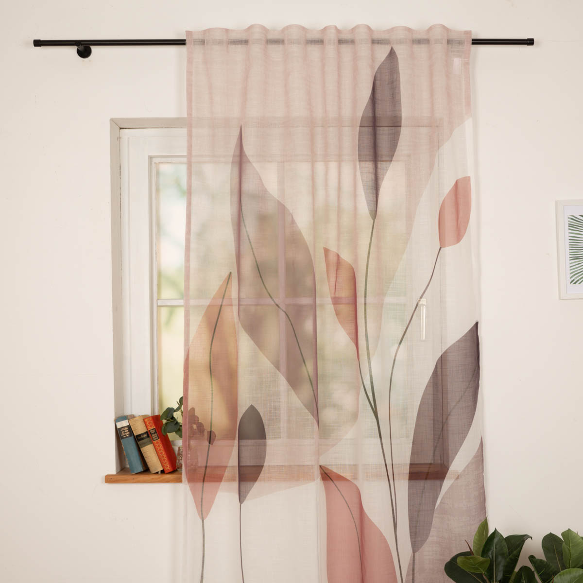 Vorhang Schlaufenbandschal Blätter beere weiß transparent 140x245cm (BxH)